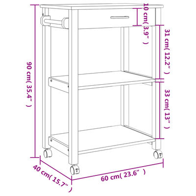 vidaXL MONZA tömör fenyőfa konyhai kocsi 60 x 40 x 90 cm