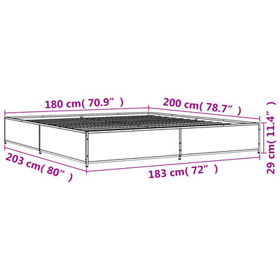 vidaXL barna tölgyszínű szerelt fa és fém ágykeret 180 x 200 cm