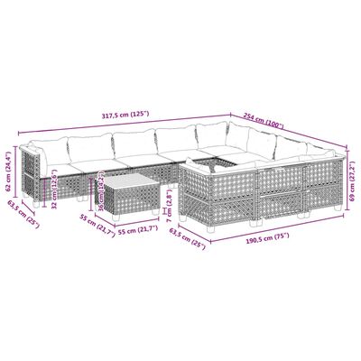 vidaXL 11 részes fekete polyrattan kerti ülőgarnitúra párnákkal