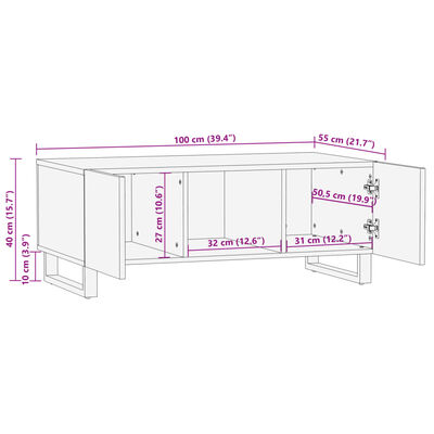 vidaXL barna tömör mangófa dohányzóasztal 100 x 55 x 40 cm