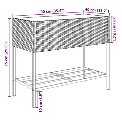 vidaXL 2 db fekete polyrattan kerti ültetőláda polccal 90 x 40 x 75 cm