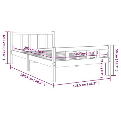 vidaXL fekete tömör fa ágykeret 100 x 200 cm