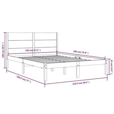 vidaXL mézbarna tömör fa ágykeret 120 x 190 cm (4FT Small Double)