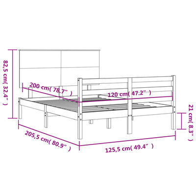 vidaXL fekete tömör fa ágykeret fejtámlával 120 x 200 cm