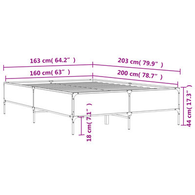 vidaXL szürke sonoma szerelt fa és fém ágykeret 160 x 200 cm