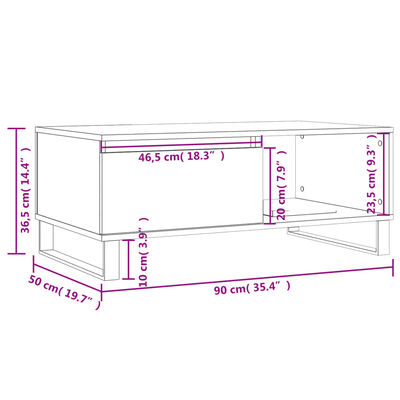 vidaXL betonszürke szerelt fa dohányzóasztal 90x50x36,5 cm