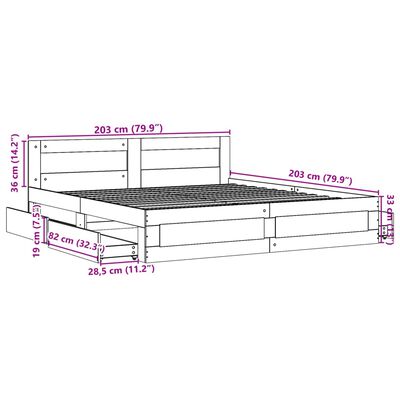 vidaXL sonoma tölgy színű szerelt fa ágykeret fejtámlával 200 x 200 cm