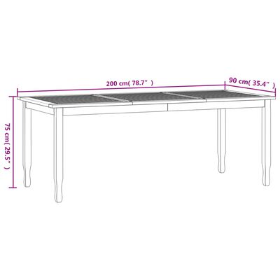 vidaXL tömör tíkfa kerti étkezőasztal 200 x 90 x 75 cm