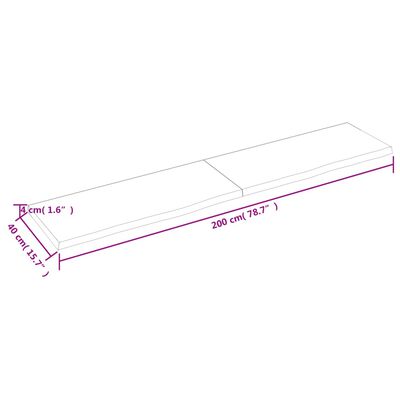 vidaXL kezeletlen tömör tölgyfa asztallap 200x40x(2-4) cm