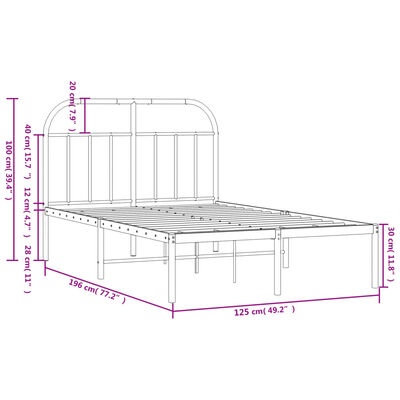 vidaXL fekete fém ágykeret fejtámlával 120 x 190 cm