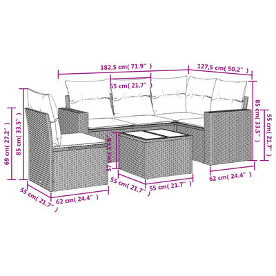 vidaXL 6 részes világosszürke polyrattan kerti ülőgarnitúra párnákkal