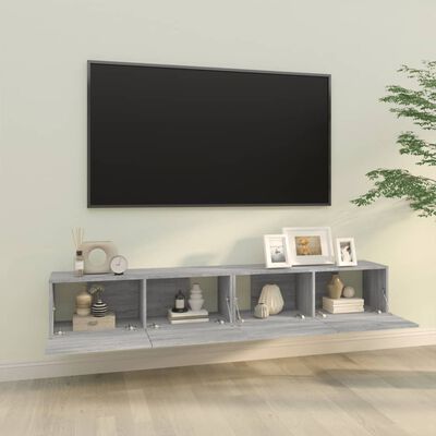 vidaXL 2 db szürke -tölgyszín szerelt fa fali TV-szekrény 100x30x30 cm