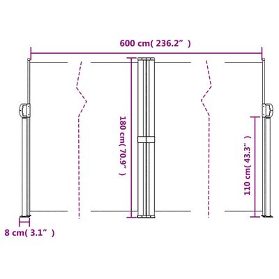 vidaXL terrakotta behúzható oldalsó napellenző 180 x 600 cm