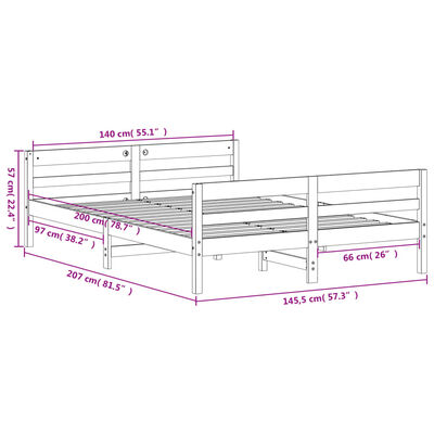 vidaXL fehér tömör fenyőfa ágy matrac nélkül 140 x 200 cm