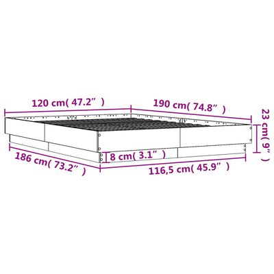 vidaXL betonszürke ágykeret LED-világítással 120x190 cm