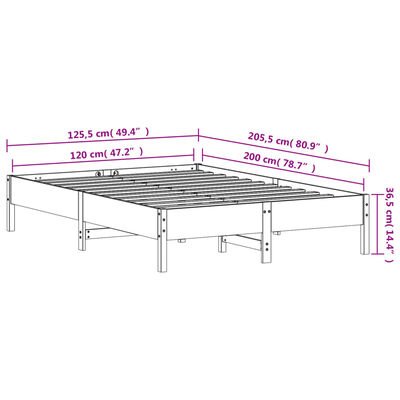 vidaXL viaszbarna tömör fenyőfa ágy matrac nélkül 120 x 200 cm