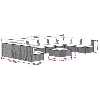 vidaXL 11 részes barna polyrattan kerti ülőgarnitúra párnákkal