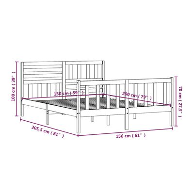 vidaXL fekete tömör fa ágykeret 150 x 200 cm (King Size)