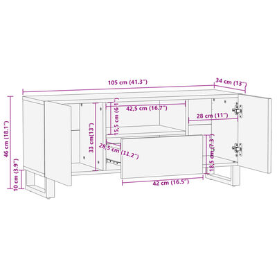 vidaXL tömör mangófa TV-szekrény 100 x 34 x 46 cm