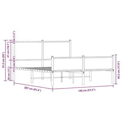 vidaXL barna tölgy színű fém ágykeret fej- és lábtámlával 140 x 200 cm