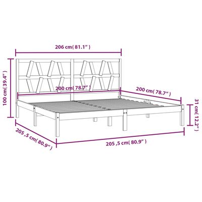 vidaXL fekete tömör fenyőfa ágykeret 200 x 200 cm