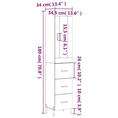 vidaXL betonszürke szerelt fa magasszekrény 34,5x34x180 cm