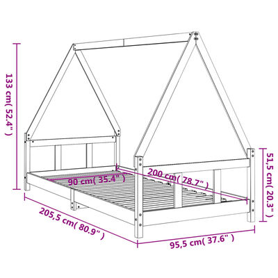 vidaXL fehér tömör fenyőfa gyerekágykeret 90 x 200 cm