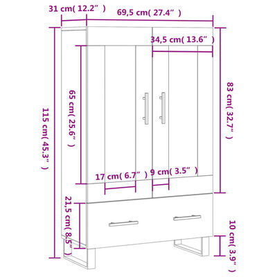 vidaXL betonszürke szerelt fa magasszekrény 69,5 x 31 x 115 cm