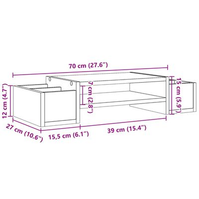 vidaXL füstös tölgy szerelt fa monitorállvány tárolóval 70x27x15 cm