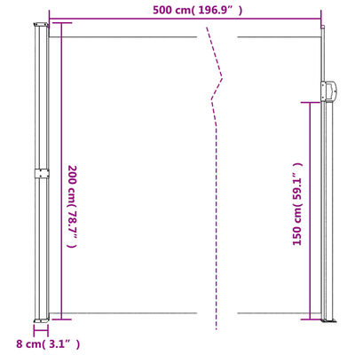 vidaXL fekete behúzható oldalsó napellenző 200 x 500 cm