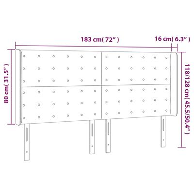 vidaXL fekete szövet fejtámla szárnyakkal 183x16x118/128 cm