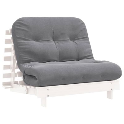 vidaXL fehér tömör fenyőfa futon kanapéágy matraccal 100 x 206 x 11 cm