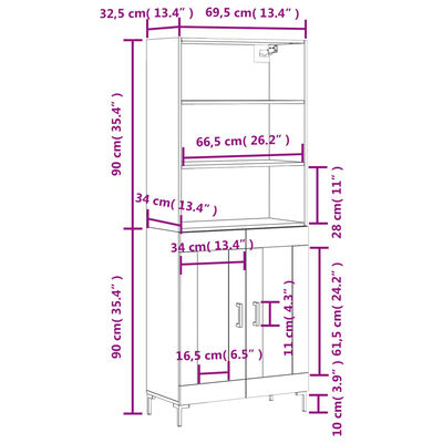 vidaXL füstös tölgy színű szerelt fa magasszekrény 69,5 x 34 x 180 cm