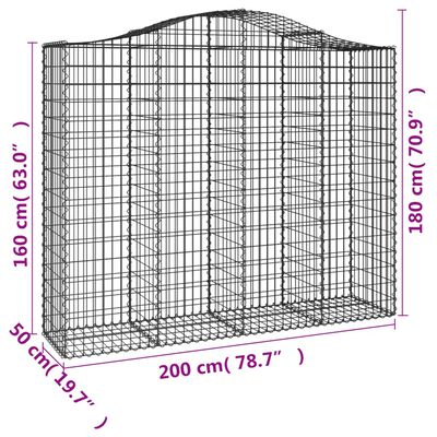 vidaXL 5 db íves horganyzott vas gabion kosár 200x50x160/180 cm