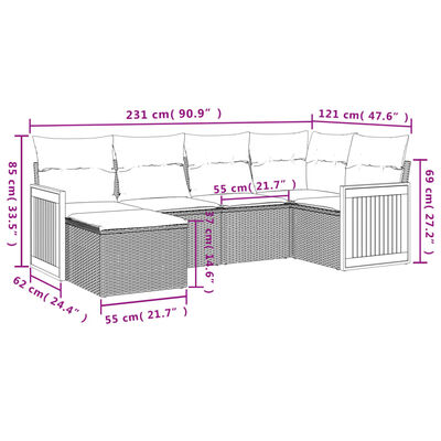 vidaXL 6 részes szürke polyrattan kerti ülőgarnitúra párnákkal