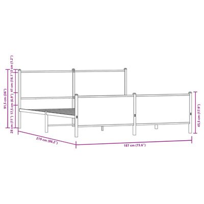 vidaXL barna tölgy színű fém ágykeret matrac nélkül 183 x 213 cm