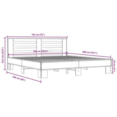 vidaXL szürke sonoma szerelt fa és fém ágykeret 180 x 200 cm