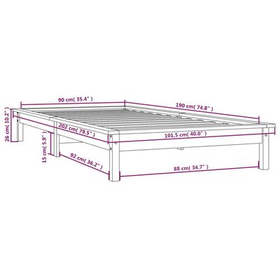 vidaXL szürke tömör fenyőfa ágykeret 90 x 190 cm (Single)