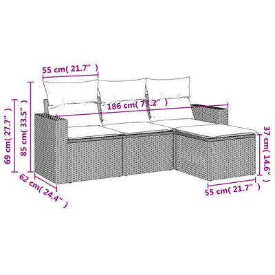 vidaXL 4 részes bézs polyrattan kerti ülőgarnitúra párnákkal