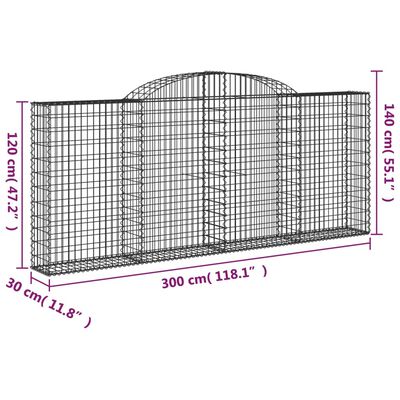 vidaXL 9 db íves horganyzott vas gabion kosár 300x30x120/140 cm