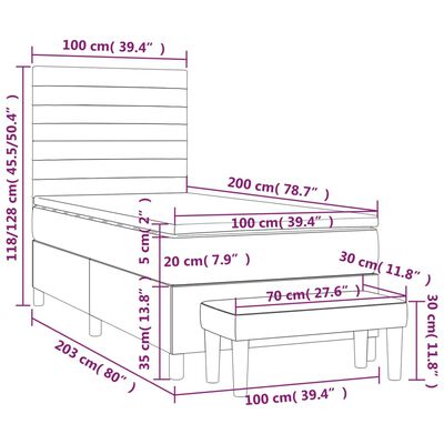 vidaXL fekete szövet rugós ágy matraccal 100 x 200 cm