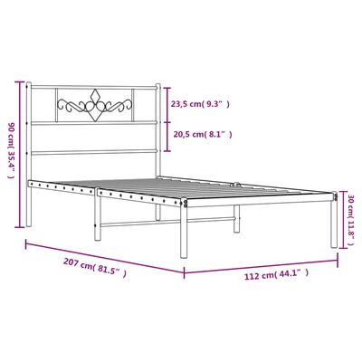 vidaXL fehér fém ágykeret fejtámlával 107x203 cm