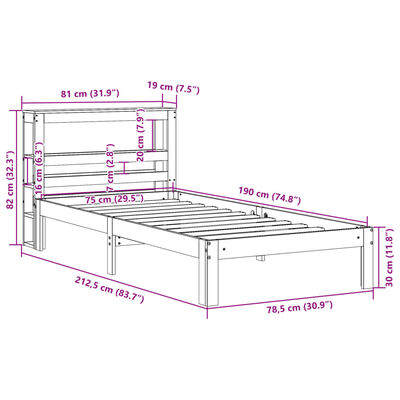 vidaXL fehér tömör fenyőfa ágykeret fejtámlával 75 x 190 cm