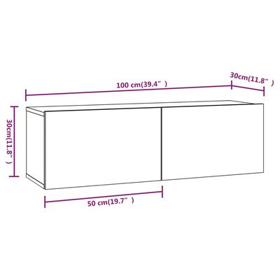 vidaXL 2 db szürke -tölgyszín szerelt fa fali TV-szekrény 100x30x30 cm