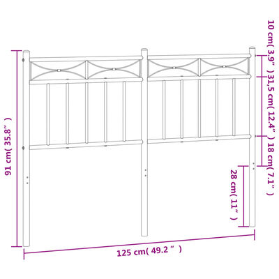 vidaXL fekete fém fejtámla 120 cm