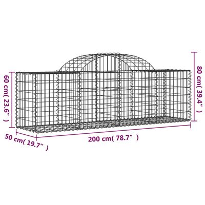 vidaXL 5 db íves horganyzott vas gabion kosár 200x50x60/80 cm