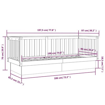 vidaXL fehér tömör fenyőfa kanapéágy matrac nélkül 90 x 190 cm