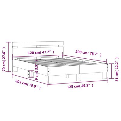 vidaXL füstös tölgy színű szerelt fa ágykeret fejtámlával 120x200 cm