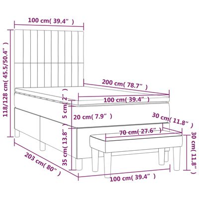 vidaXL fekete szövet rugós ágy matraccal 100 x 200 cm