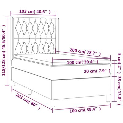 vidaXL sötétkék bársony rugós és LED-es ágy matraccal 100x200 cm